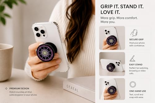 Image of Phone Case Holder | Expanding Kickstand, Mobile Phone Hold Grip for iPhone, Samsung, OnePlus & All Smartphones - Mandala (Purple)