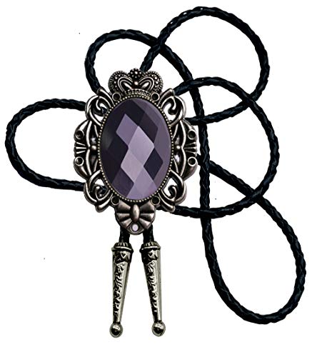 Moranse Bolo Tie Natural Colors Crystal Stone Western Celtic Style Genuine and Cowhide Rope(Black)