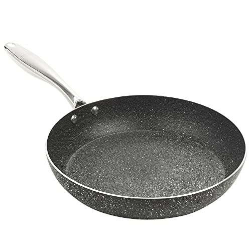 URBN-CHEF Sartenes de aluminio prensado con revestimiento antiadherente de granito de mármol y asas de acero inoxidable adecuadas para horno de inducción eléctrico de gas (28 cm)