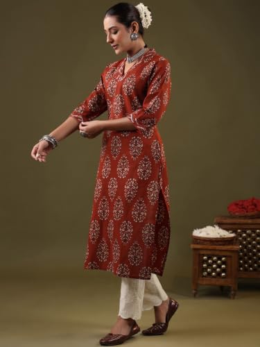 Image of FIRSTRAIN Women Cotton Straight Printed Kurti | Soft Breathable Kurta for Office & Casual Use | | Trendy Festive & Regular Wear Cotton Kurti