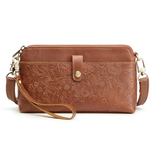 S-ZONE Leather Crossbody Bags for Women Small Bag Phone Purse RFID Blocking Clutch Purses Convertible Wristlet with 2 Straps
