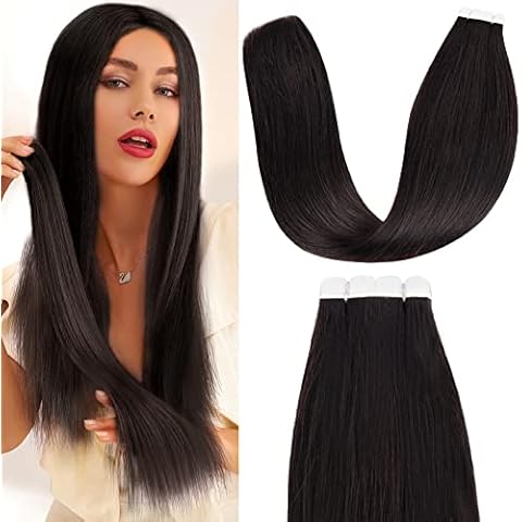 Vlasy Tape in Hair Extensions Human Hair 20 Pieces Mini Tape in Hair Extensions Real Natural Human Hair Invisible Straight Black Brown Hair Extensions for Short Hair Brown Black Women 1B# 12 Inch Cover