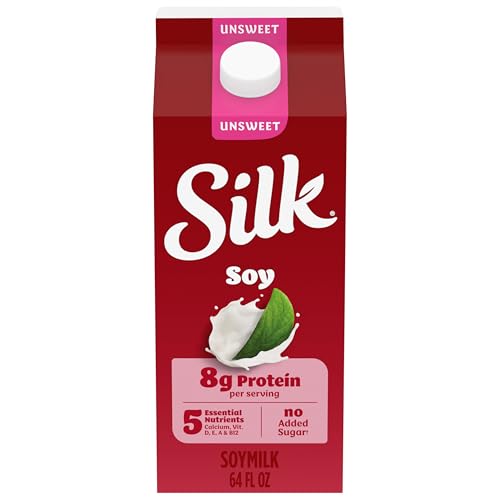 Silk Soy Milk, Unsweet, Dairy Free, Gluten Free, Delicious Vegan Plant Based Milk with No Added Sugar and 5 Essential Nutrients, 64 fl oz Half Gallon