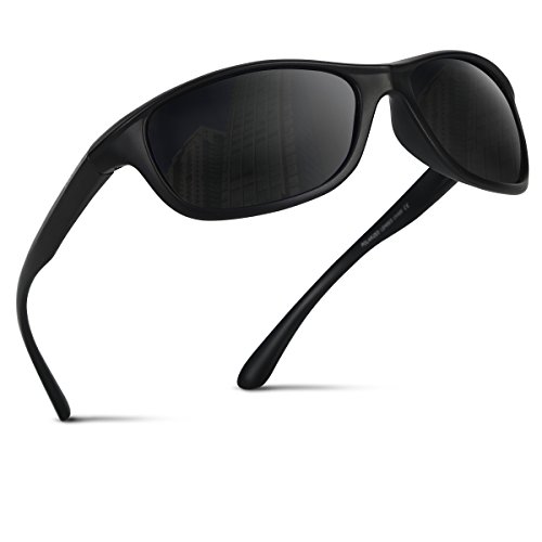 Occffy Polarisierte Sportbrille Sonnenbrille Fahrradbrille mit UV400 Schutz für Herren Autofahren Laufen Radfahren Angeln Golf TR54 (Schwarze Matte Rahmen mit Schwarze Linse)