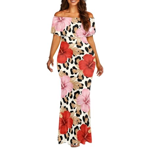 Image of Polynesian for Women S-7XL Off Shoulder Maxi Dress Hawaiian Summer Dresses
