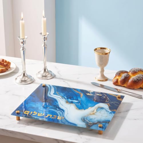 Tabla de cortar rectangular de vidrio 38 cm diseño mármol azul miniatura 2
