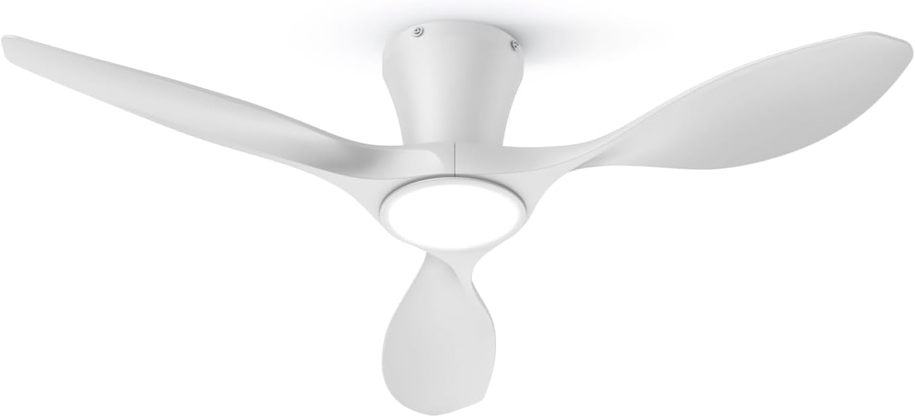 Ceiling Fans with Lights,42 inch Modern Low Profile Ceiling Fan with Light and Remote Control, Flush Mount, 3CCT, White Ceiling Fan for Bedroom Living Room and Patio