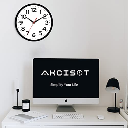 Akcisot Wall Clock 10 Inch Silent Non-Ticking Modern Wall Clocks Battery Operated - Analog Small Classic Clock For Office, Home, Bathroom, Kitchen, Bedroom, School, Living Room(Black) #TOP6