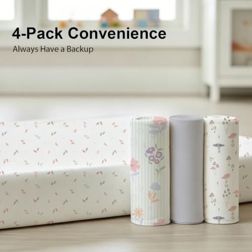 Image of Plushii 4PK Mini Crib Sheets,Fitted for Pack and Play Mattress, 38 inchx 26 inch