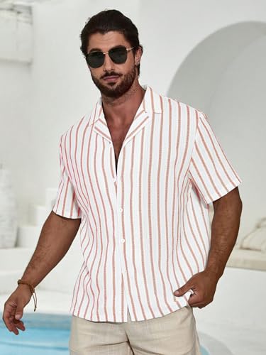 Image of TAGDO Men's Front Button Short Sleeve Striped Top, Casual (2026)