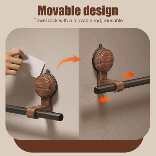 Support des serviettes sans perçage avec ventouse puissante et tige mobile en bois