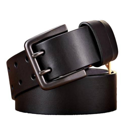 Men’S 4.3Cm Thick Genuine Leather Belt Double Pin Buckle Solid Fashion Cowboy Business Strap