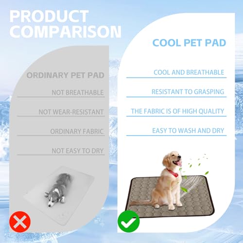 SilverChry Kühlmatte Für Hunde, Kühldecke Hund, Kühlmatte Katze, Ungiftige Kühlpads für Haustiere, Waschbare Kühlmatte Für Haustier (Curry-XL)