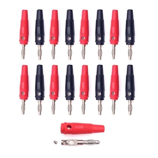JZK 16 Negro Rojo Juego de conectores banana niquelados de 4 mm, tipo tornillo, sin soldadura, con funda de goma suave, conector de cable de altavoz para prueba eléctrica