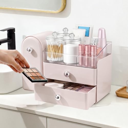 Image of Makeup Organizer Countertop with Makeup Brush Holder,Pink