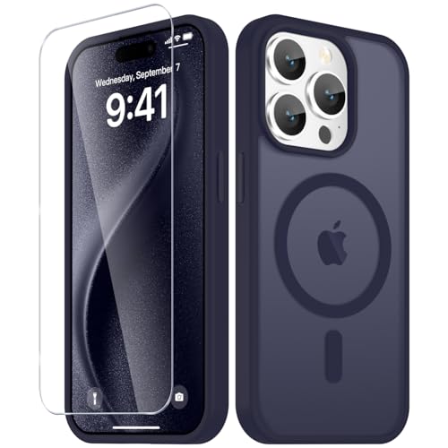 Image of YENAPOON for iPhone 15 Pro Case, Matte Magnetic Phone Cover [with 1 Screen Protector] [Support for MagSafe] [Shockproof Military Grade Protection] Translucent Frosted Back, Deep Purple