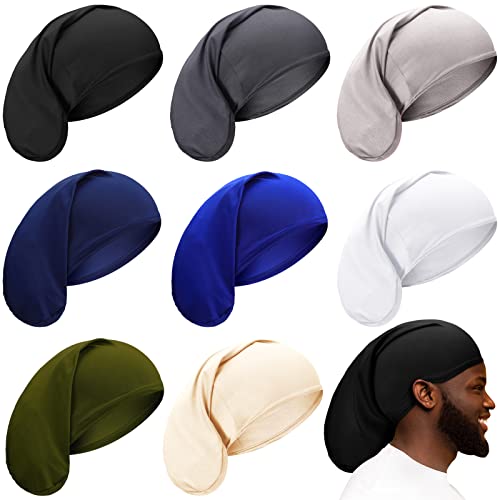 8 Pieces Unisex Dreadlock Cap Dreadlock Spandex Cap Long Hair Dreads Head Wrap Sleep Bonnet Full Cover for Men 15 x 9 Inch (Assorted Color)