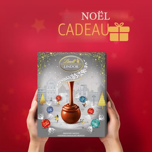 Lindt Lindor - Calendrier de l'Avent 2022 - Un délicieux assortiment de chocolats au lait, caramel salé, noix de coco et truffes au chocolat blanc pour elle et lui - Grand format - 300 g – vue 2