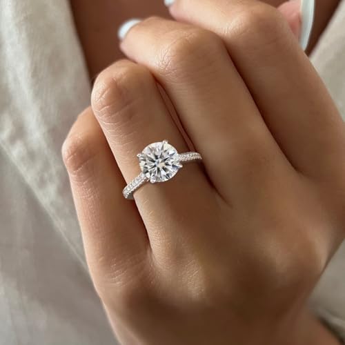1Pc Sterling Silver 2 Carat Round Diamond Zircon Ring Fashionable Fine Jewelry Gift For Women Birthday Gifts Dating Daily Wear4