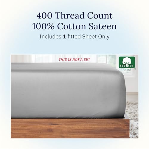California Design Den Twin XL Bed Fitted Sheet, Soft 400 Thread Count 100% Cotton Deep Pocket Bottom Sheet, Cooling Durable Sateen Weave for Dorms (Twin XL, Light Grey)