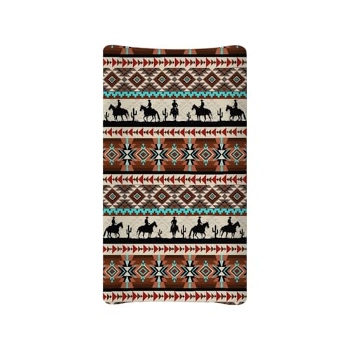 Image of HUISEFOR Aztec Changing Pad Cover Western Cowboy Baby Nursery Diaper Changing Pad Sheets Soft Breathable Wipeable Diaper Pad Covers for Changing Table 16x32 Inch