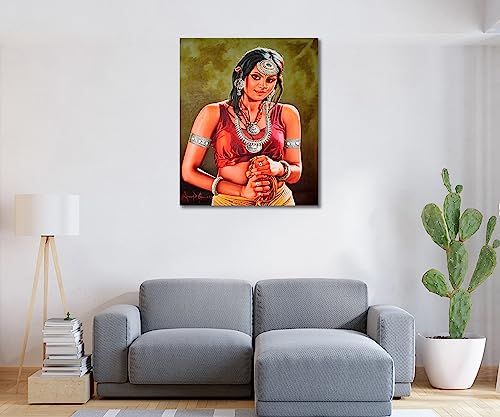 Image of Tamatina Academic Art Canvas Painting | Beautiful Indian Beauty | Classic Indian Unframed painting for Home decor|Size - 13X11 Inches.m290
