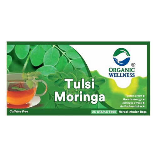 Image of Organic Wellness Tulsi Moringa | Sahjan | Drumstick Leaf Powder | Multi Vitamin Herbal Tea | Rich in Antioxidants & Nutrients | 25 Tea Bags - Pack of 1