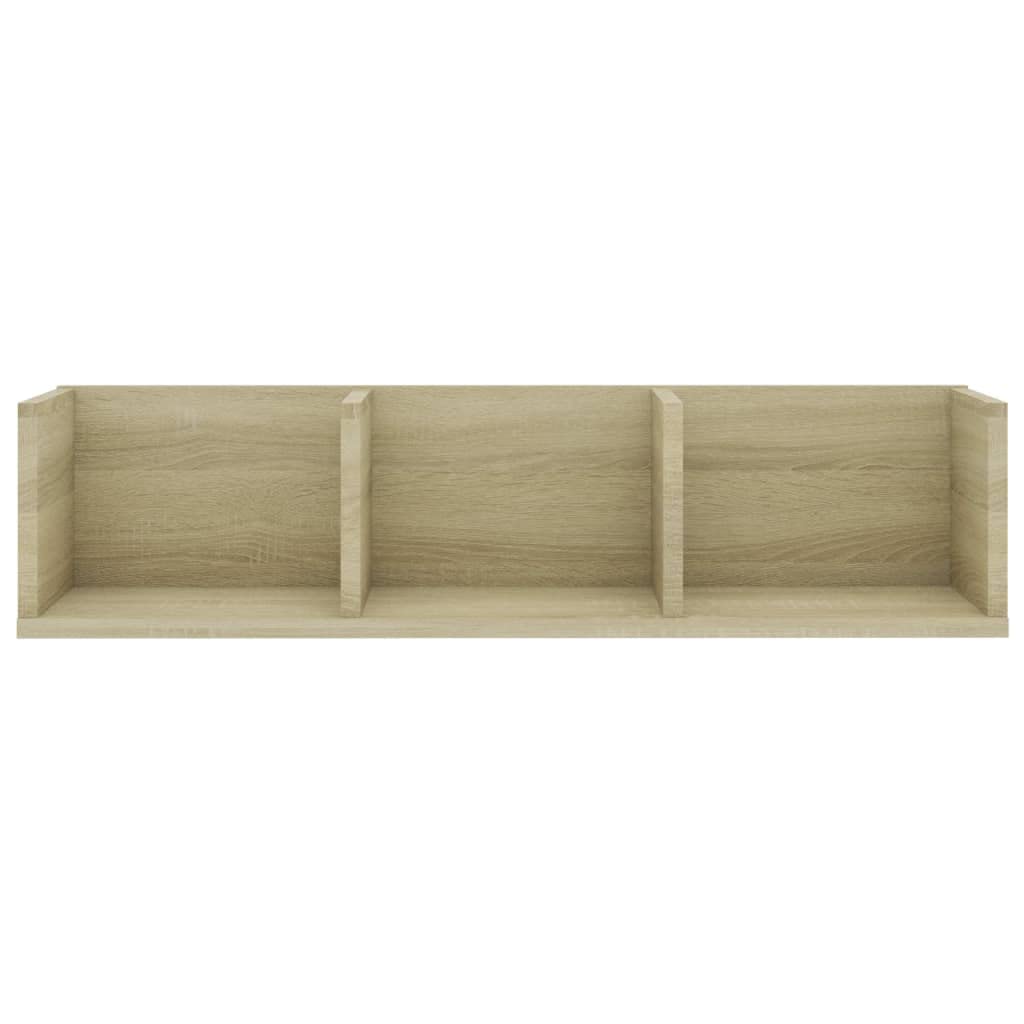 Scaffale da parete per CD e DVD, in rovere Sonoma, 75 x 18 x 18 cm | Mensole sospese salvaspazio con 3 scomparti aperti per collezioni musicali in soggiorno o corridoio.