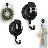 SOCONT Heavy Duty Vacuum Suction Cup Hooks, Matte Black Plated Polished Super Suction for Kitchen Bathroom, 2 Pack