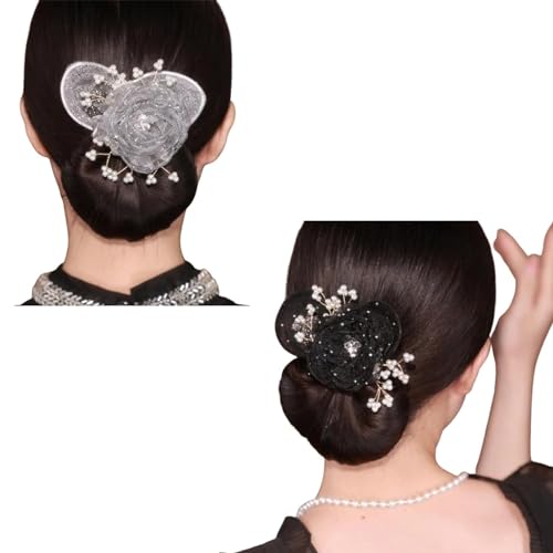 2PCS Ins Style Elegant Lazy Hair Curler, Hair Bun Maker for Long Hair,Ball Hair Clip,Flower Hair Bun Roller,Hand Embroidered Flowers Deft Bun,Deft Bun Hair Twister, Lazy Hair Curler Deft Bun Maker