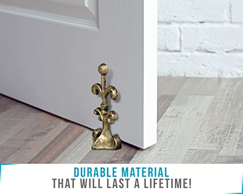Fleur De Lis Cast Iron Door Stop | Decorative Door Stopper Wedge | With Padded Anti-Scratch Felt Bottom | Antique Vintage Design | Solid And Heavy Duty| 4X3.5X7.75" | Gold With Black By Comfify #TOP3