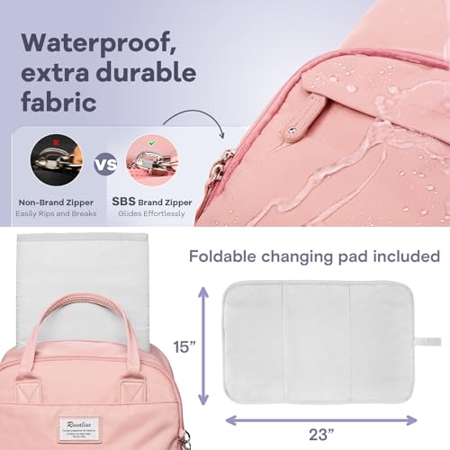 Image of RUVALINO Diaper Bag Backpack, Multifunction Travel Back Pack for Girls, Maternity Baby Changing Bags with Changing Pad for Mom, Large Capacity, Waterproof and Stylish, Pink