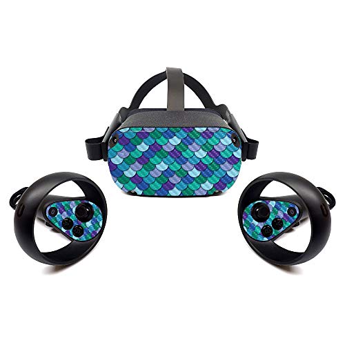 MightySkins Carbon Fiber Skin for Oculus Quest - Blue Scales | Protective, Durable Textured Carbon Fiber Finish | Easy to Apply, Remove, and Change Styles | Made in The USA (CF-OCQU-Blue Scales)