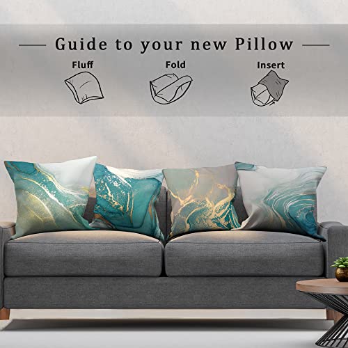 Mitpok Teal Marble Texture Turquoise Gold Silver Decorative Throw Pillow Covers Luxury Modern Abstract Ink Art Soft Velvet Pillow Case Square Cushion For Couch Sofa Bed Decor 18X18 Inches Set Of 4 #TOP3