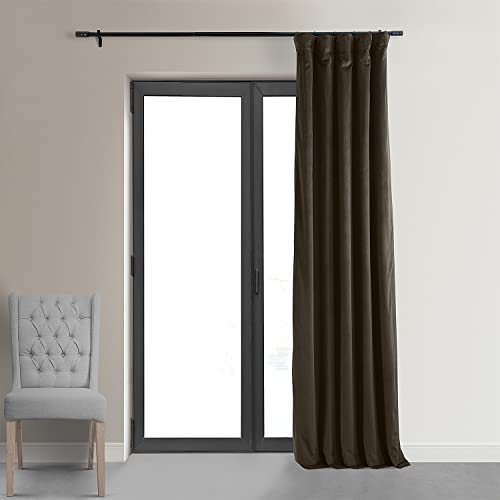 HPD Half Price Drapes Signature Blackout Velvet Curtains 96 Inch Long (1 Panel) 4-Pass Hotel Blackout Lined Window Curtains Thermal Blackout Curtains for Bedroom, Living Room, 50W x 96L, Java
