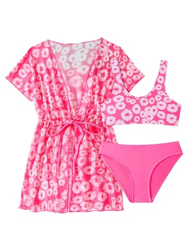 Girls Cover Ups Dress Swimwear Kids Athletic Swimsuits Short Sleeve Bathing Suits Bikini Set
