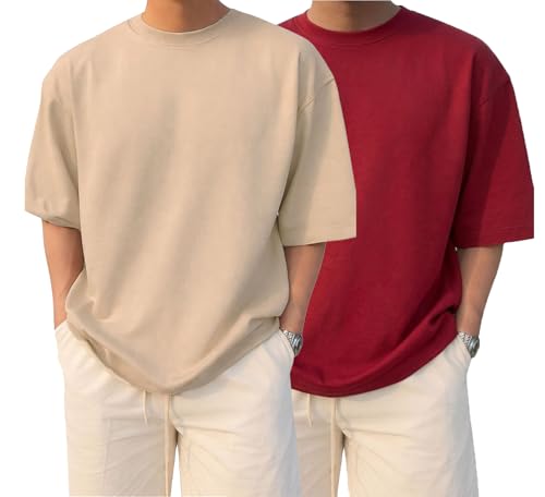 Image of BARKEYO Men's Half Sleeve Round Neck French Terry Oversized Drop Shoulder T-Shirt for Men