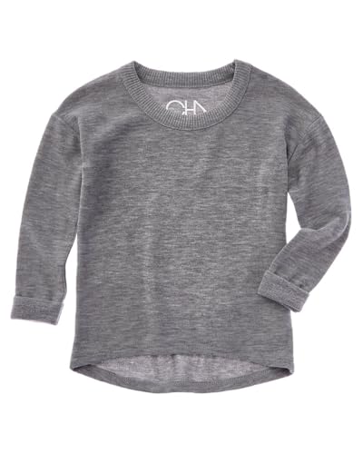 CHASER Girls Cozy Knit Rolled Boxy High-Low Pullover, 3, Grey