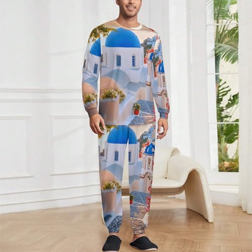 Santorini Greece Beautiful Scenery Pajama Set Long Sleeve Lounge Sets Sleepwear 2 Pjs Nightwear for Men Women2