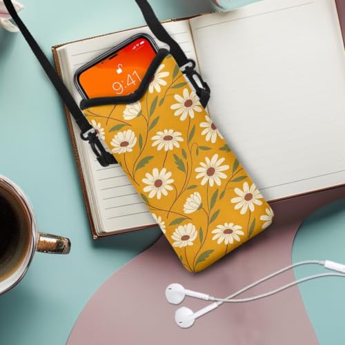 Image of Cellphone Purse Bag with Adjustable Strap Water-Resistant Shockproof Crossbody Mini Shoulder Handbags Portable Phone Sleeve Case for Women, 8 x 4 Inch, Daisy Yellow-orange