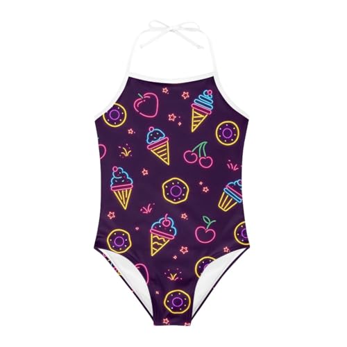 Image of KiuLoam Orange Pink Tropical Leaf Girls One Piece Swimsuit Quick Dry Beach Swim Bathing Suit for 3-8 Years Little Girls