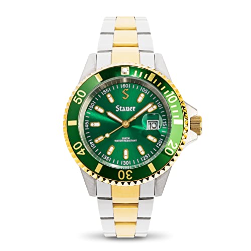 Stauer Evergreen Diver Watch For Men – Green-Dial Analog Watch W/Two-Tone Stainless Steel Bracelet – 20 Atm Waterproof Watch – Precision Movement Sports Watch – Luxury Gift For Men #TOP9