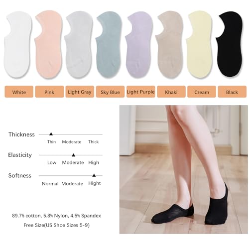 Image of 6 Pairs No Show Socks Womens Cotton Low Cut Non Slip Casual Socks Invisible Flat Boat Liner Socks (5-9 Size)