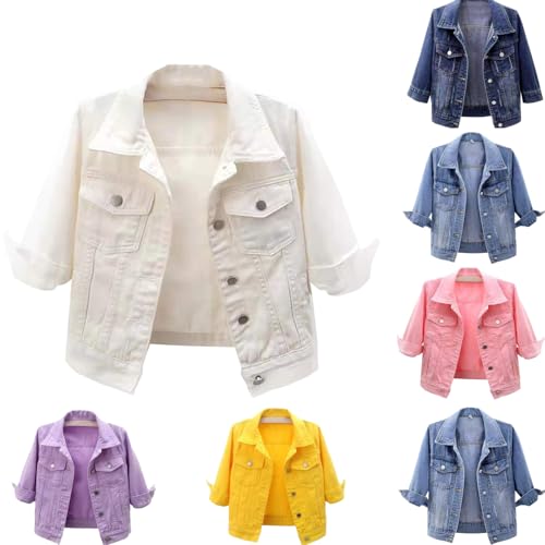 Plus Size Denim Jacket Light Weight Cropped Jean Jackets Lapel Button Down Long Sleeve Casual Tunic Coat