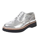 SACFOF Oxford Shoes for Women Round Toe Wingtips Brogues Lace up Platform Loafers Business Casual Office Dress Shoes