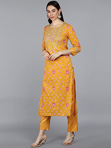 Image of Vaamsi Women's Pure Cotton Bandhani Printed Straight Kurta Set with Dupatta