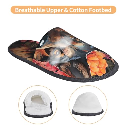 Colorful Flower German Shepherd Print Women Slippers Home Furry Shoes Keep Men Couples Shoes Warm For Women-4