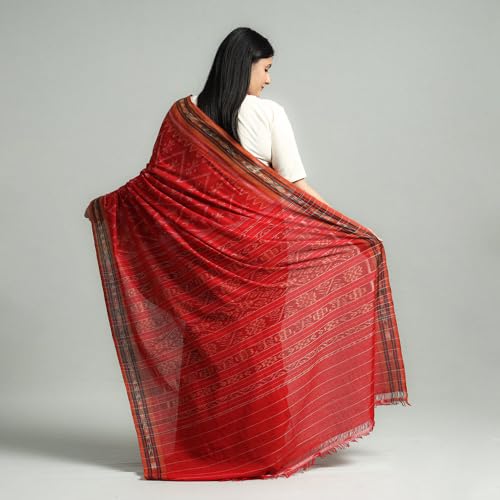 Image of Ikat Women's Pure Cotton Saree Traditional Craftsmanship Double Ikat Weaving Floral Handmade Ethnic Saree without Blouse Piece