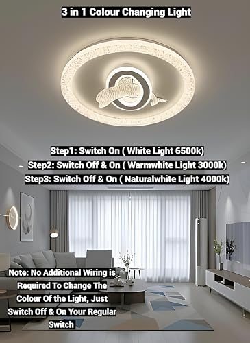Image of FILLISKA Aluminium Luxurious 3 in 1 Led Ceiling /Wall Chandelier Light with 3 Step Colour Changing Function (White Round Dolphin-7915)(1 Year Warranty)