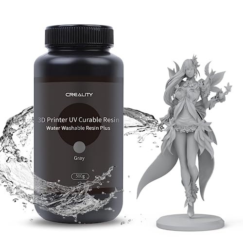 Creality Official Upgrade Water Washable Resin for 3D Printer, 405nm High Precision UV-Curing 3D Printer Resin with Low Viscosity, Fast Printing Photopolymer Resin for LCD 3D Printing, Gris 500g